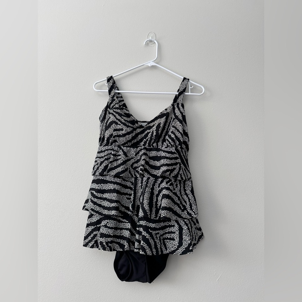 Swim Plus Zebra Print Tankini High-waist Swimsuits Set, Size 14 - Picture 3 of 10
